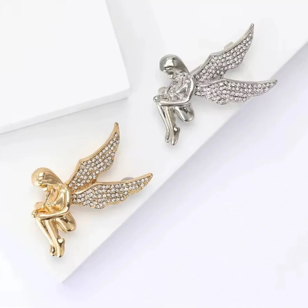 Angel Wings Crystal Silver Brooch